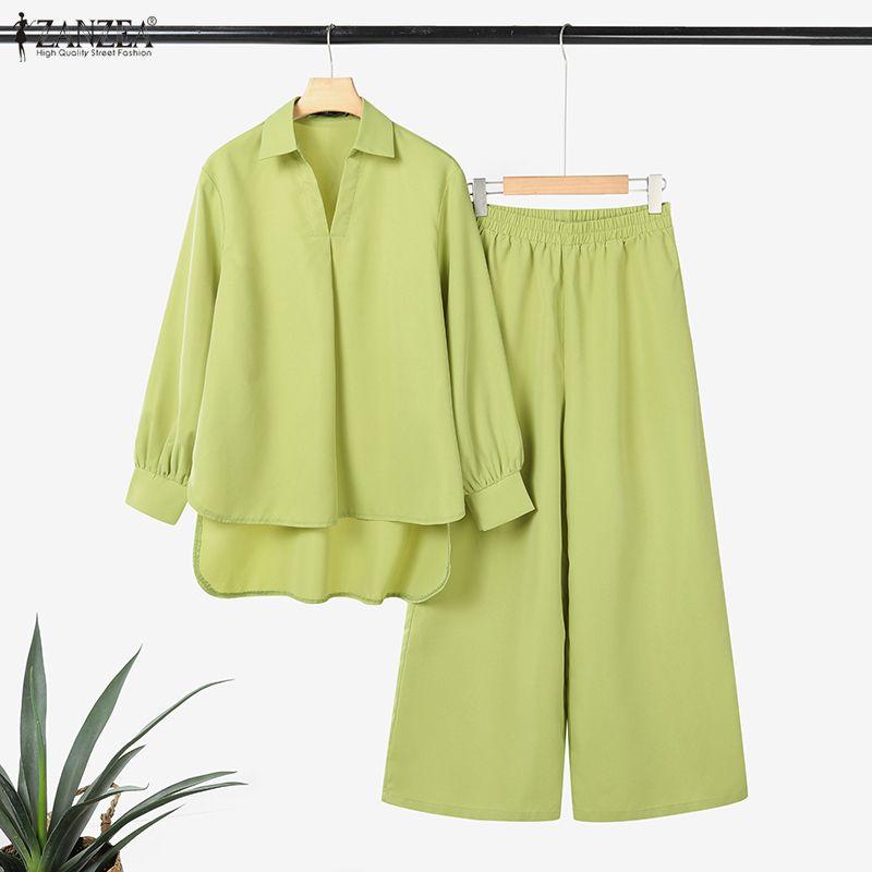 ZANZEA Bluză și pantaloni cu mânecă lungă pentru femei Seturi casual din două piese