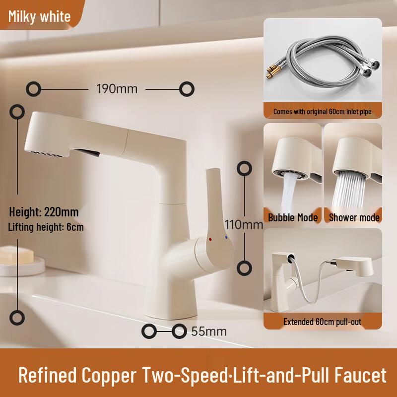 HANDUNYOU Cream Style Copper Liftable Pull-Out Basin Faucet