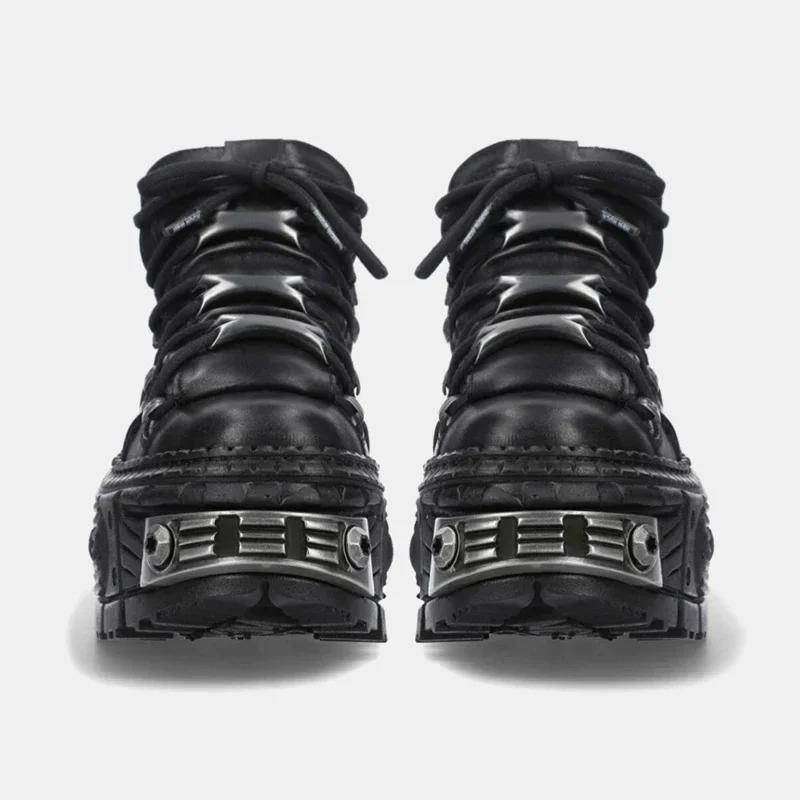 Fashion 2025 Brand Design Quality Women's Punk Gothic Shoes Comfortable High Heel Metal Decoration Rivet Handsome Motorcycle Boots