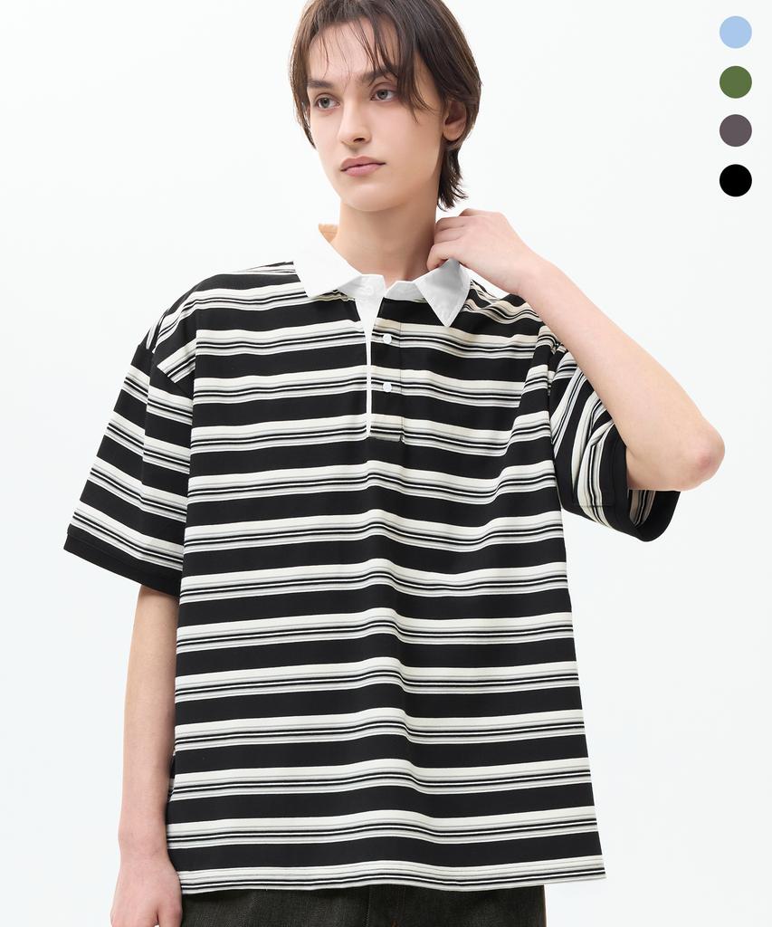 TRILLION Rugby Cotton Collared Oversized Short Sleeve T-Shirt_4Color