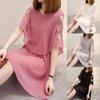 Frauen Frühling Sommer Kurzarm Hohe Taille A-linie Chiffon Kleid