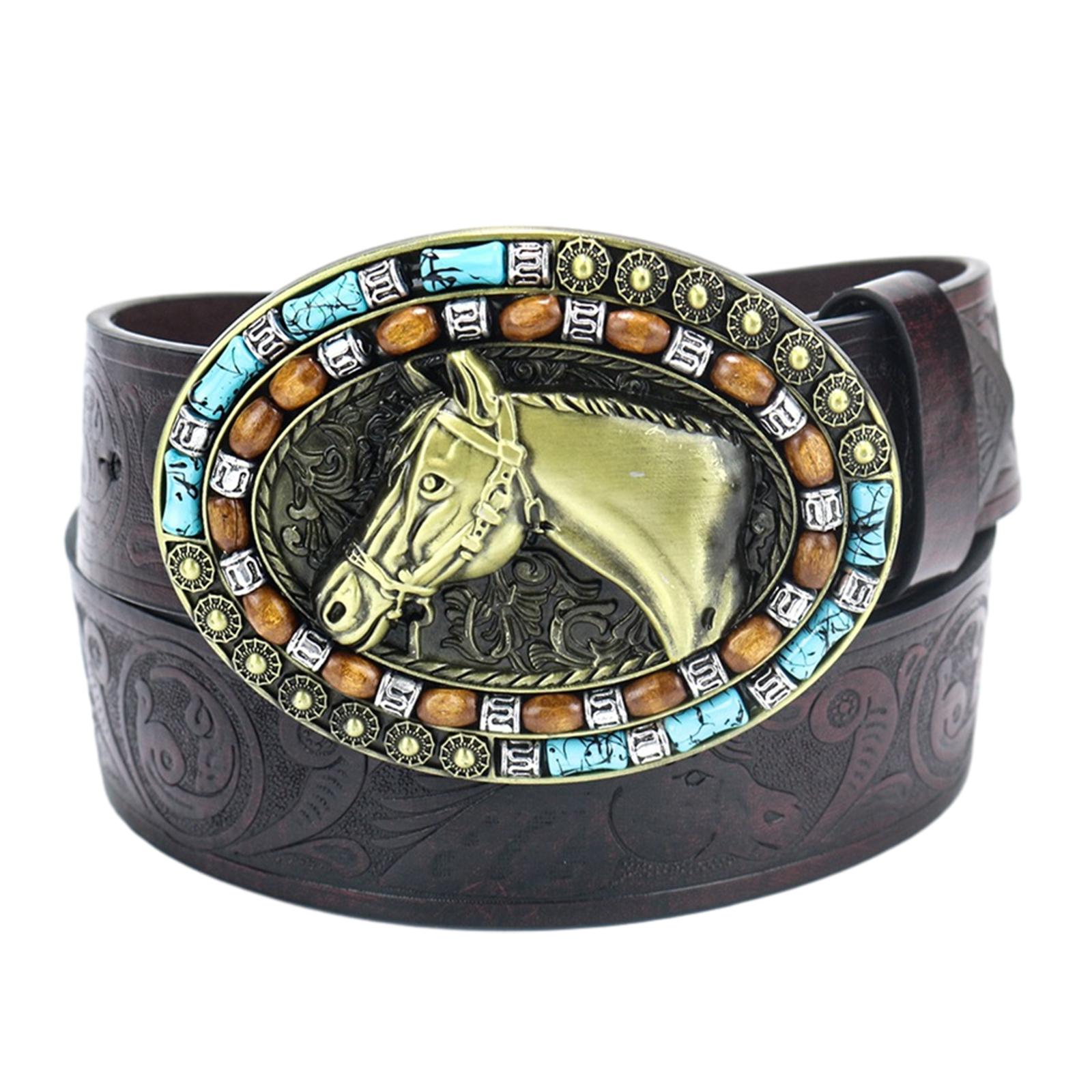 

Multi-size Adult Waist Belt with Relief Horse Head Buckle Adjustable Waist Belt for Man PU-Leather Wear-Resistant Belt