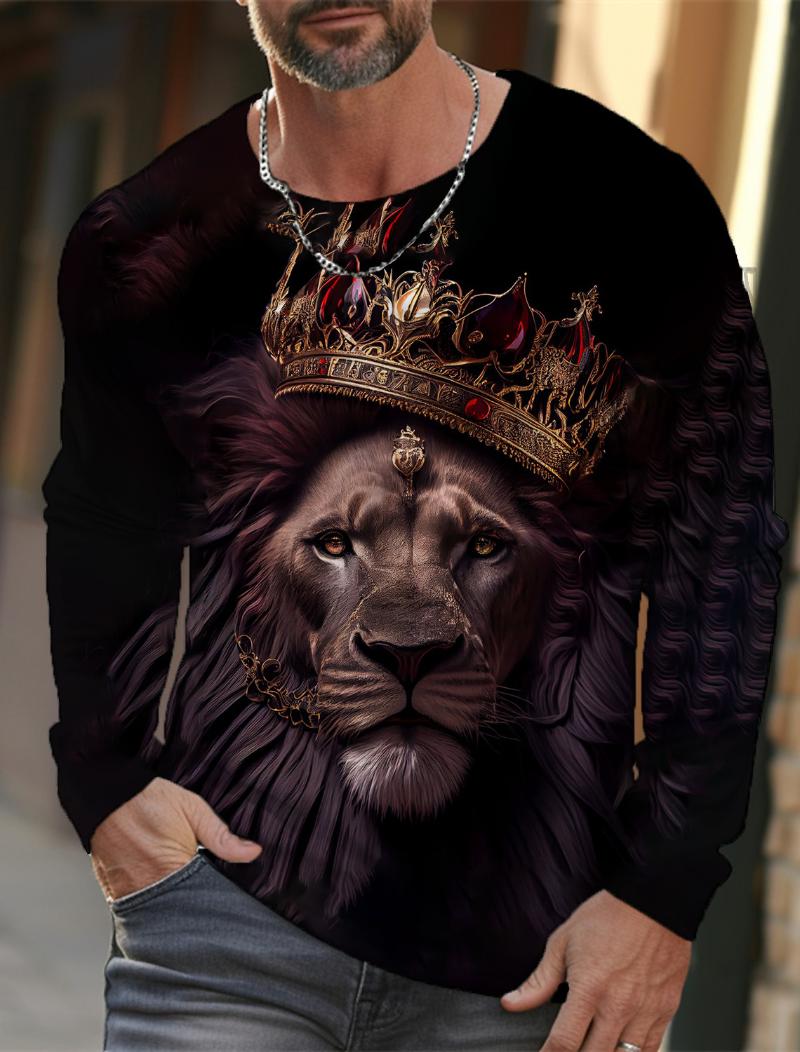 

Винтажная мужская футболка с длинным рукавом, мужская повседневная верхняя часть, модная спортивная одежда, Crown Aristocratic Lion Animal 3D Full Print Clothing