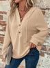 Women's Waffle Knit Hoodie V Neck Button Drawstring Hoodies Casual Long Sleeve Pullover Sweatshirt