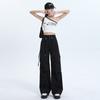 Women's High Waist Cargo Pants Wide Leg Trousers Quick Dry Drawstring Straight Pants Two Length Design Summer Casual Street Pants