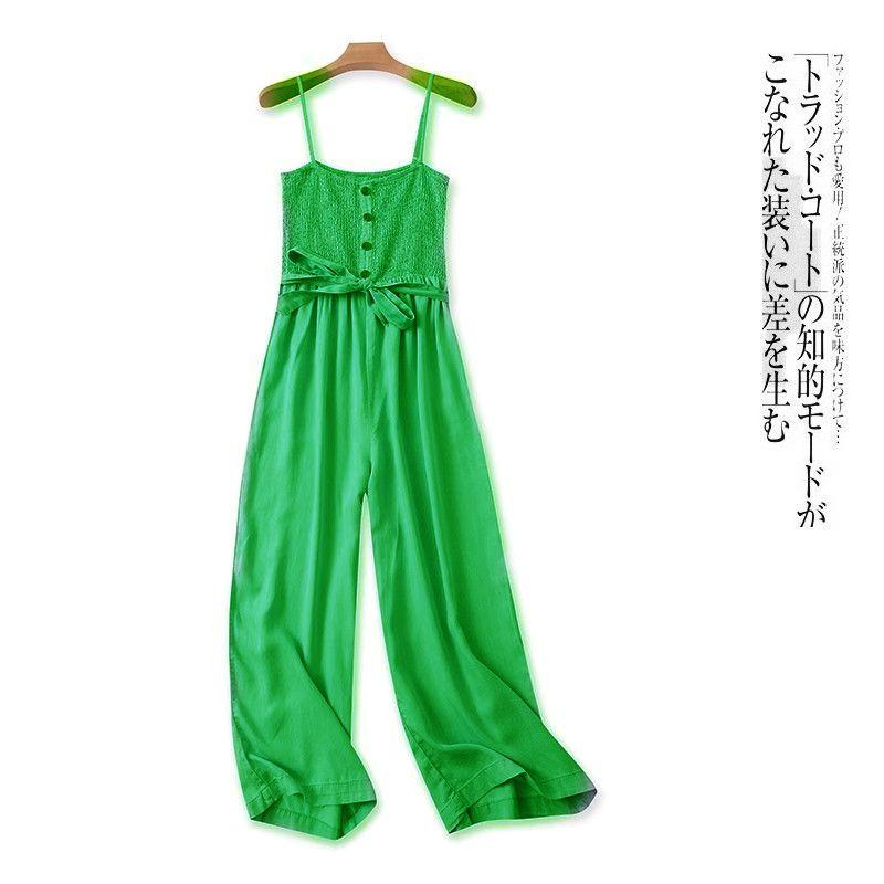 

Тенсел Комбинезон на подтяжках Летнее Новое поступление Зарубежная торговля Женская одежда Подтяжки Регулируемые Сборки Отстрочка Широкие брюки 29658 Green C- 4-27-3 L