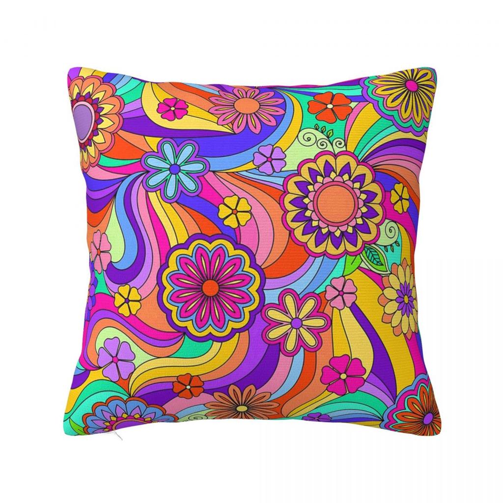 Groovy Psychedelic Flower Power Square Pillowcase Pillow Cover Cushion Zip Decorative Comfort Throw Pillow for Home Bedroom