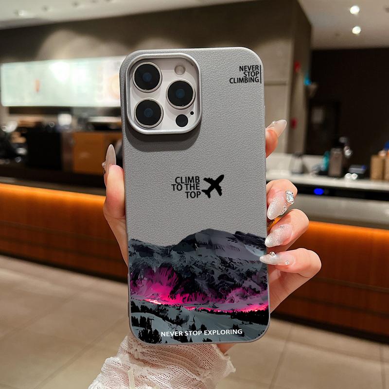 

Для iPhone 16 15 Pro Max 14 Pro 13 12 11 чехол с принтом самолета и гор тонкий TPU кожаная текстура мягкий матовый противоударный чехол для телефона iPhone 12 серый