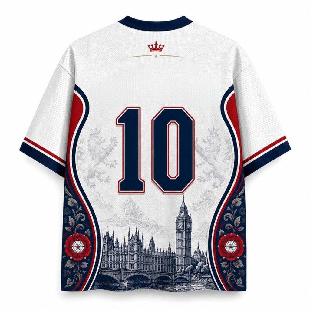 2026 England Fan Uniform Football Print Breathable V-neck Mesh Football T-shirt Is A Must-have for Fans