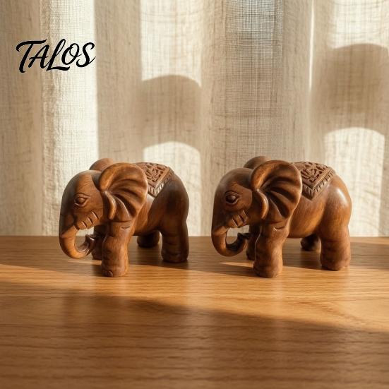 Compact Shelf Statue Elephant Figurine Ornament, Resin Wood Grain Statue, Auspicious Traditional Chinese Craft Animal Sculpture for Home Office Living