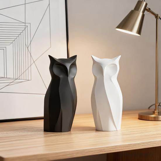 3D Printed Abstract Owl Figurine, Modern Minimalist Geometric Owl Statue, Decorative Bird Sculpture for Home Office Decoration