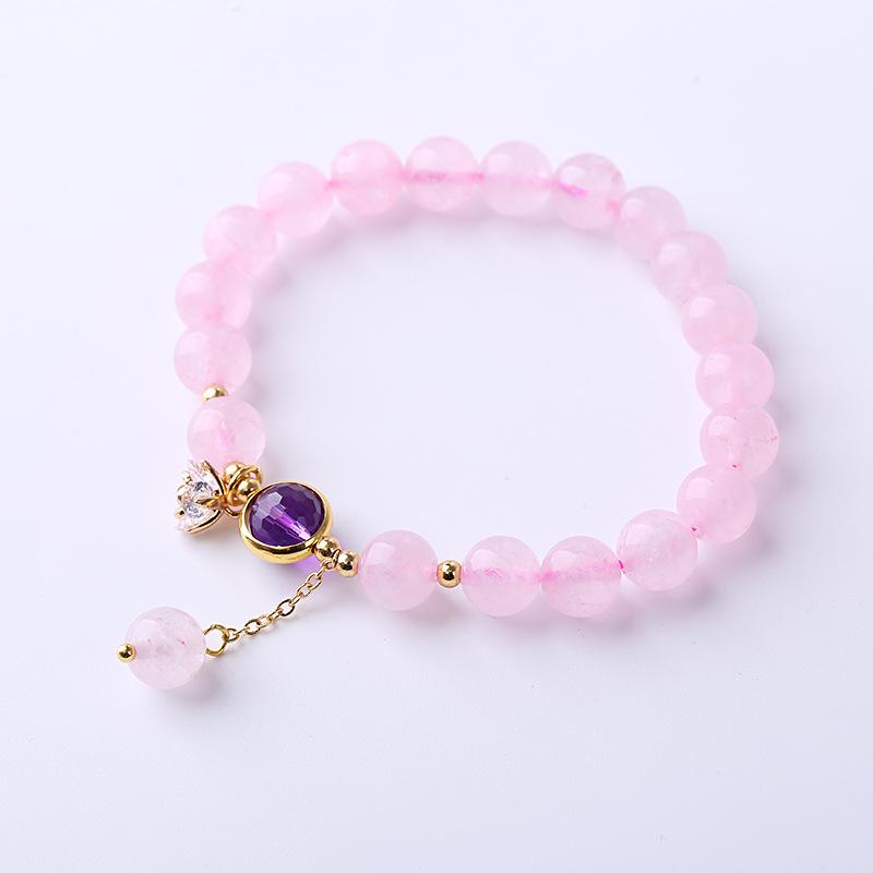 Pink Crystal Bracelet for Women, Natural Crystal Heart Bracelet Holiday Gift