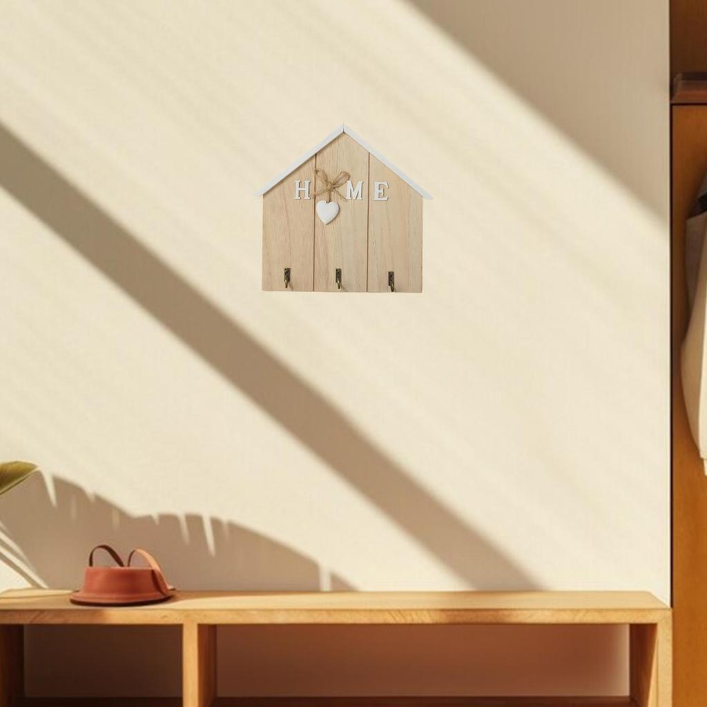 Hölzerner Schlüsselhalter Hutablage 3 Haken Wandbehang Nordisch Robust Rustikal Holz Schlüssel