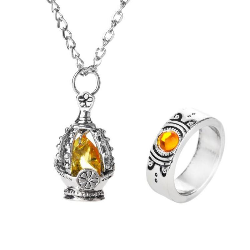 Set De 2 Bijoux Madoka Magica – Bague Et Collier Soul Gem – Chaîne Métal 45+7 Cm – Cosplay, Cadeau Fan – Acier Inoxydable Hypoallergénique