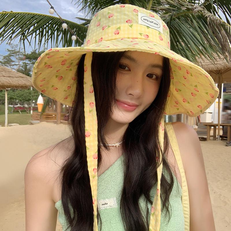 Kleiner frischer Karoprint Fischerhut für Damen Sommer mit breiter Krempe Sonnenschutz Sonnenhut Reise Foto Show Waschbeckenhut