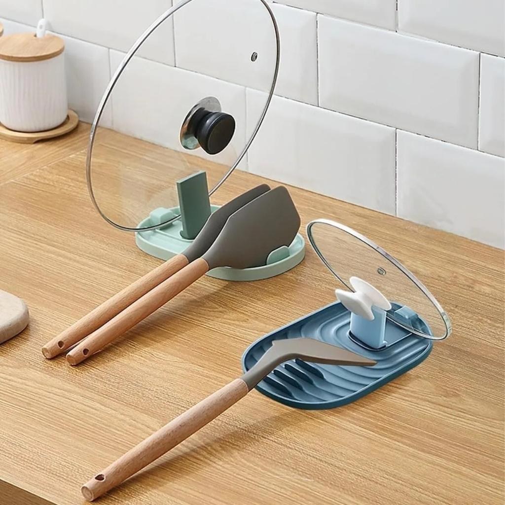Heat-Resistant Multifunctional Spoon Rest & Pot Lid Holder, Non-Slip Easy-Clean Utensil Rack for Kitchen Countertop  Cooking