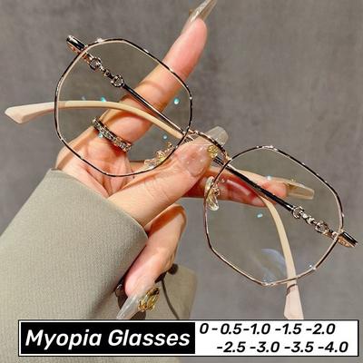 Gafas de Miopía con Montura Poligonal Moda Clásico Vintage Anti-luz Azul Gafas para Mujer Hombre Gafas con Dioptría Negativa