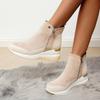 Women Wedge Snow Boots Fashion Autumn Winter Zipper Warm Plush Solid Platforms Korean Casual Short Ankle BootsCotten Shoes
