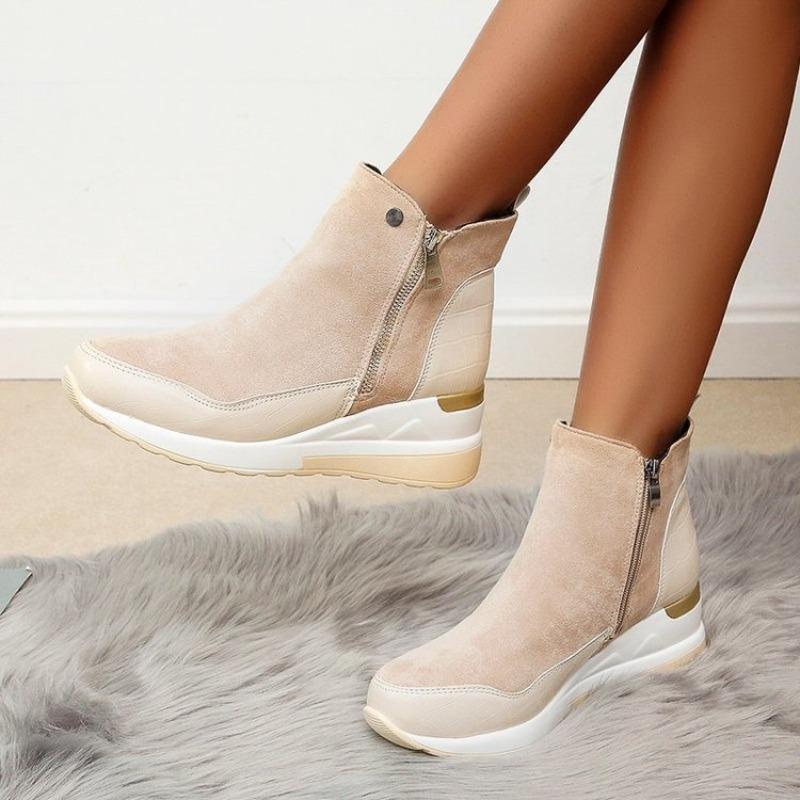 Women Wedge Snow Boots Fashion Autumn Winter Zipper Warm Plush Solid Platforms Korean Casual Short Ankle BootsCotten Shoes
