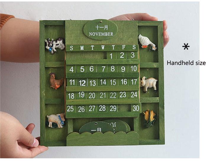 Creative Vintage Calendar 1Set Handmade Wooden Home Decoration Hanging Wall DIY Cute Animals Wooden Perpetual Wall Calendar