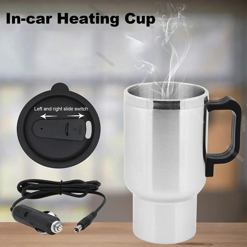 Electric Heating Car Kettle 12V 450ml Vehicle Heating Cup Stainless Steel Camping Travel Kettle Water Coffee Milk Thermal Mug