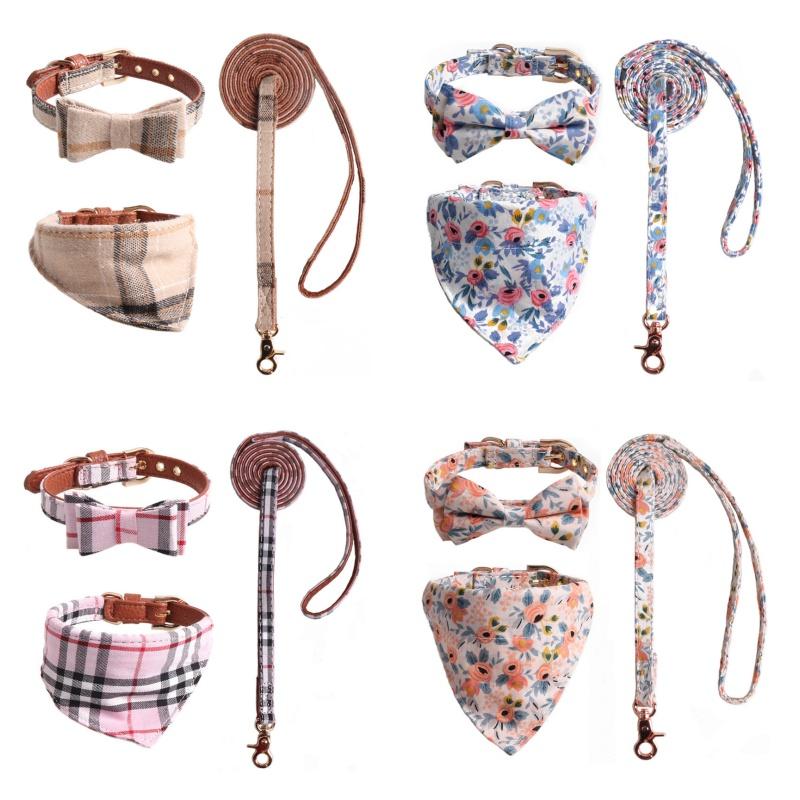 New Pet Products Threepiece Set Combination Bow Triangle Towel Tow Rope Set