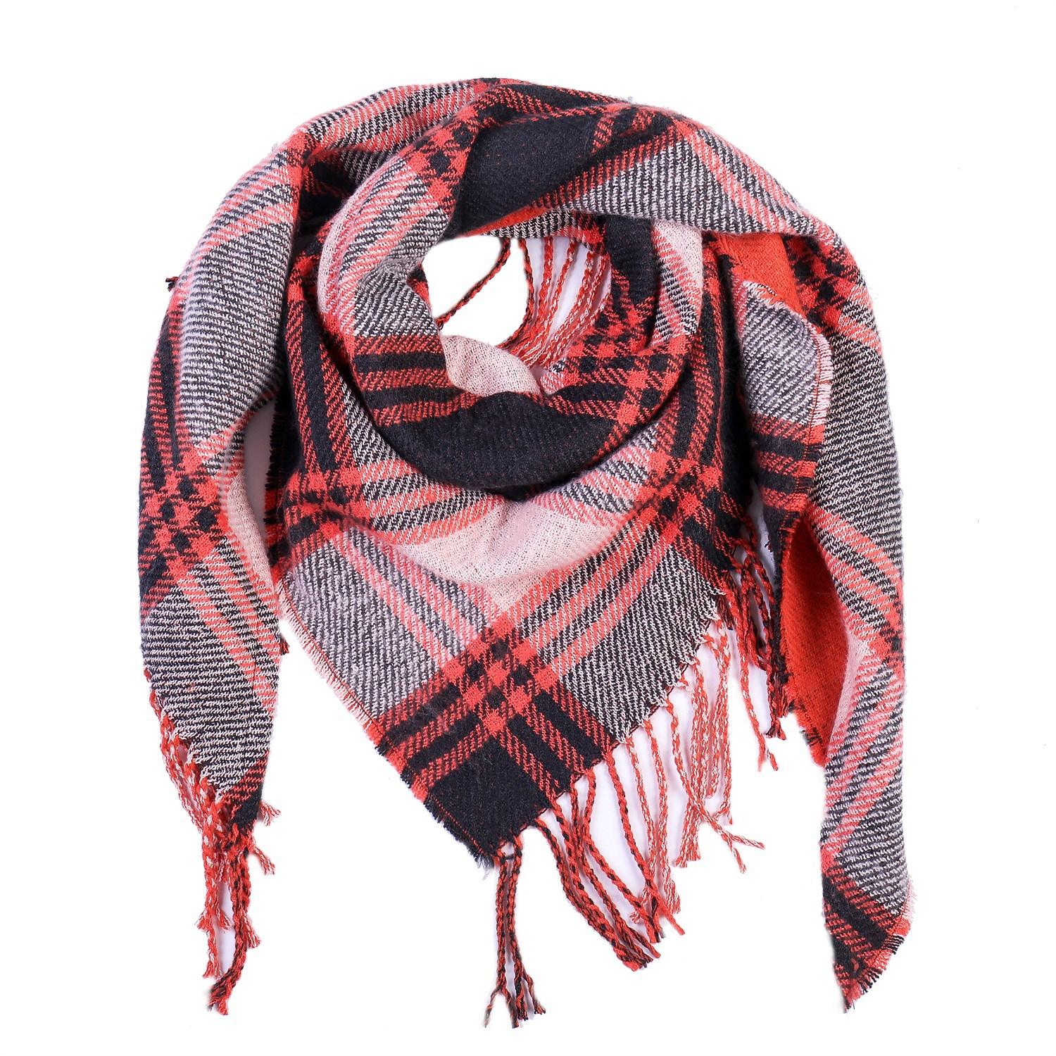Women S Plaid Fringed Scarf Shawl For Autumn Winter 20058 красный