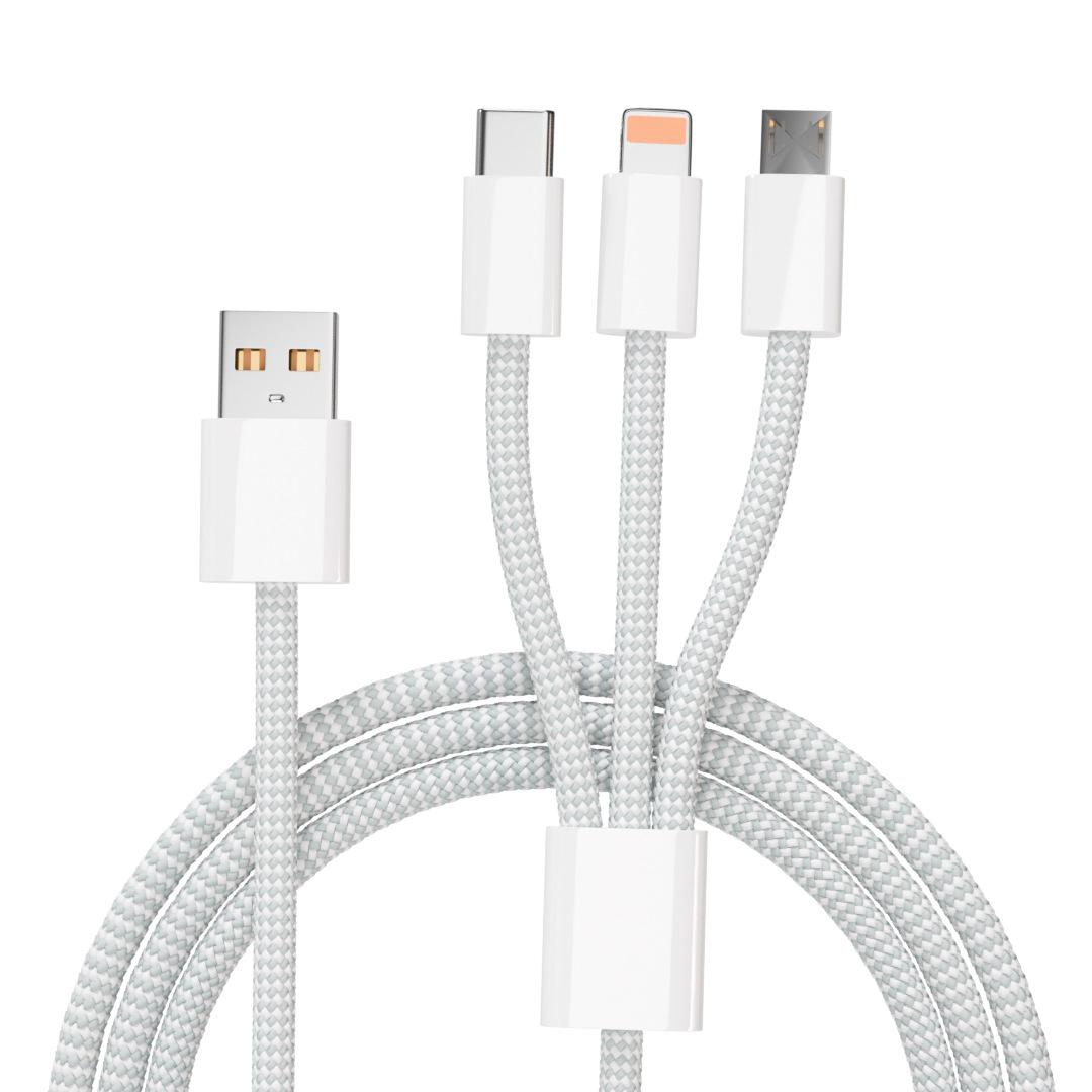 

100W 3 in1 Multi Port Charging Cable For iPhone Android phone xiaomi huawei Type C Braided Fast Charger Data Cord Wire Line 1PC 1.2m