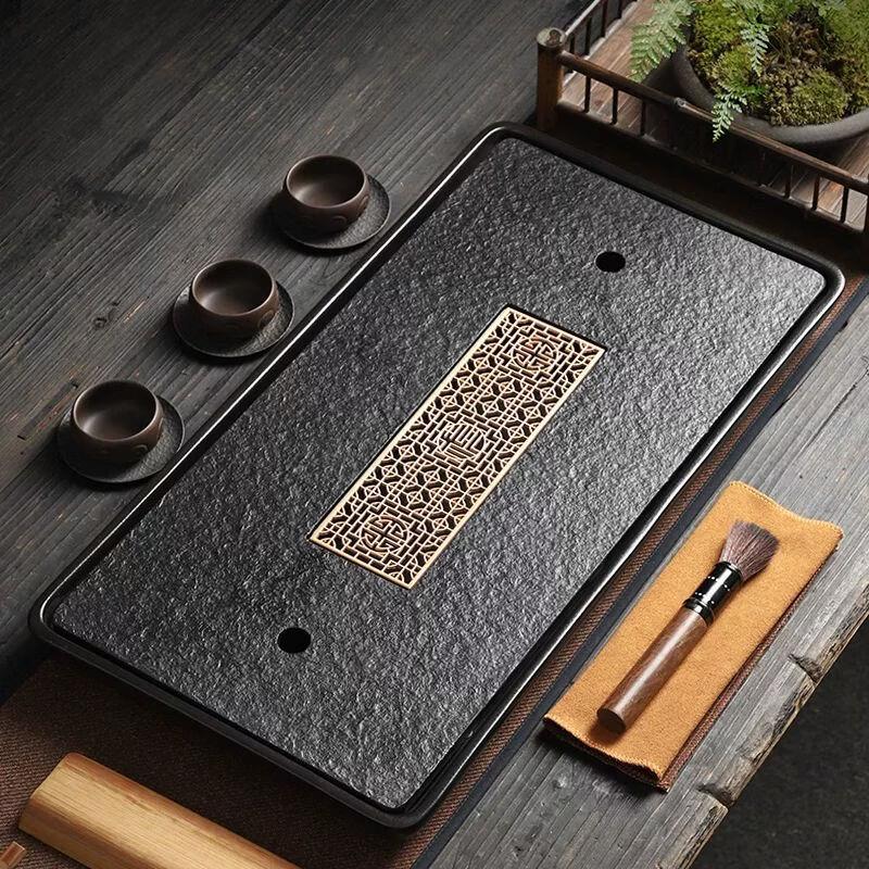 Ujin Stone Rectangular Tea Tray with Drainage and Water Storage