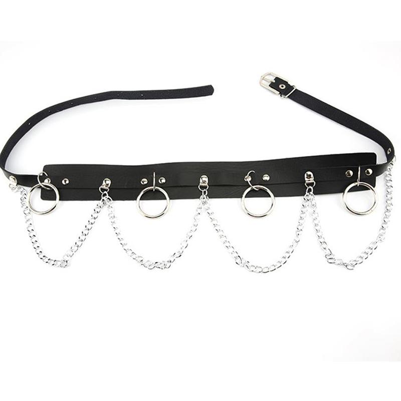 Faux Leather Metal Circle Chain Tassel Waist Belt Punk Gothic Body Accessories