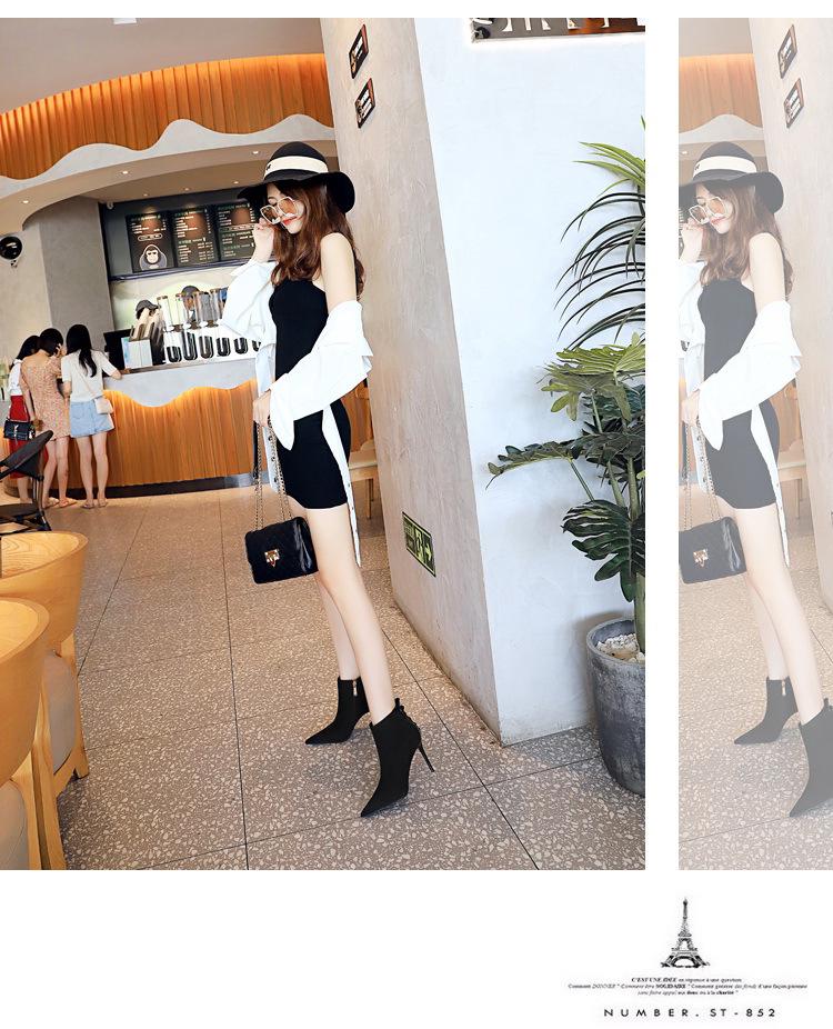 Evropská a americká retro móda Sexy noční klub Semišové šněrovací boty na vysokém podpatku se špičatou špičkou