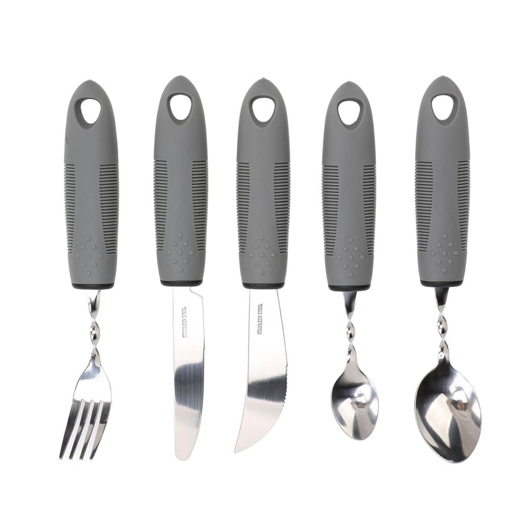 5 Stück Biegbares Adaptives Besteck Beschwertes Leichtes Griff Edelstahl Spezialbedarf Adaptives Besteck Grau