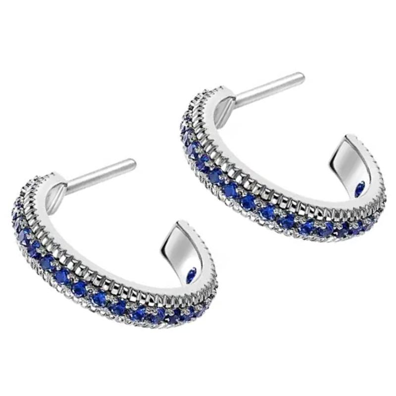 BELLA BOX Cercei creativi cu jumătate de cerc cu zirconiu cubic albastru, pentru femei, bijuterii versatile pentru piercing la ureche.