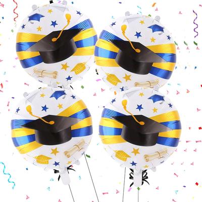 4Pcs 18 Inch Bachelor's Hat Printed Round Aluminum Film Balloon Graduation Theme Party Decorn Globos Graduation Ceremony Decor