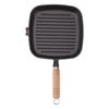 Cast Iron Skillet with Wooden Handle Square Uncoated Nonstick Cast Iron Grill Pan for Meats Steak Fish