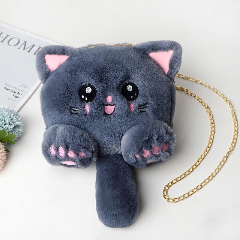 New Cat Plush Bag Children's Small Satchel Imitation Fur Fur Bag Single Shoulder Oblique Span Bag Student Style
