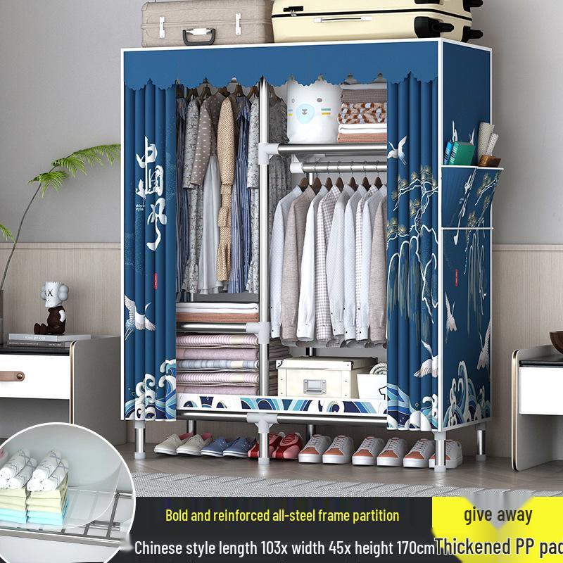 Sturdy All-Steel Cloth Wardrobe: Durable Bedroom Storage Cabinet for Easy Assembly