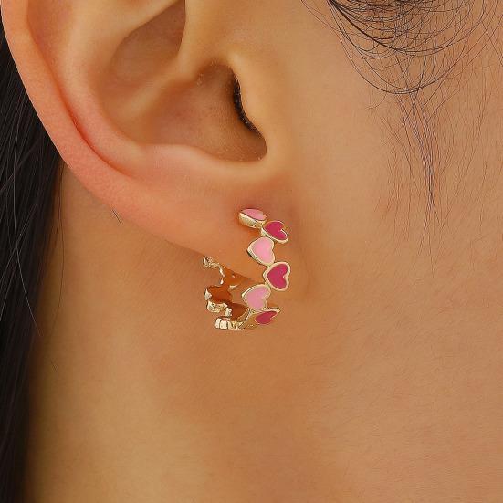 Oil Dripping Love Heart Earrings Hypoallergenic Golden Hollow Heart Hoop Earrings Lightweight Women Girls Earrings Fashion Jewelry
