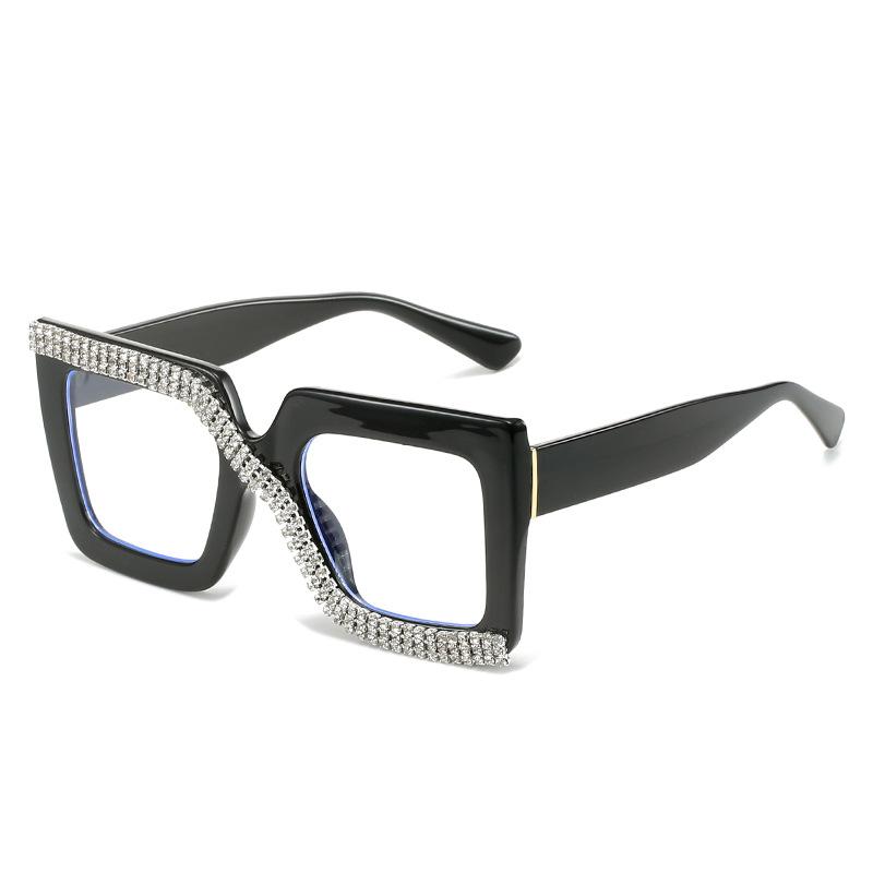 Diamond-Encrusted Glasses Frame, Personalized Punch, Colorful Square Frame Glasses, Hip-Hop Flat Glasses.