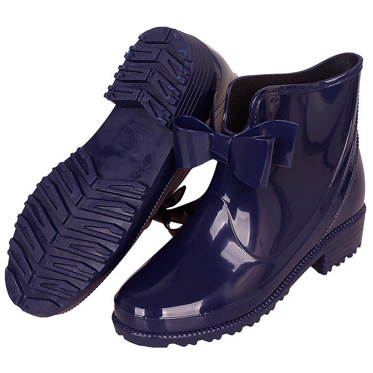 Women's European & American Bow Low Tube Rain Boots - Fashionable Non-Slip PVC for Outdoor Wear.