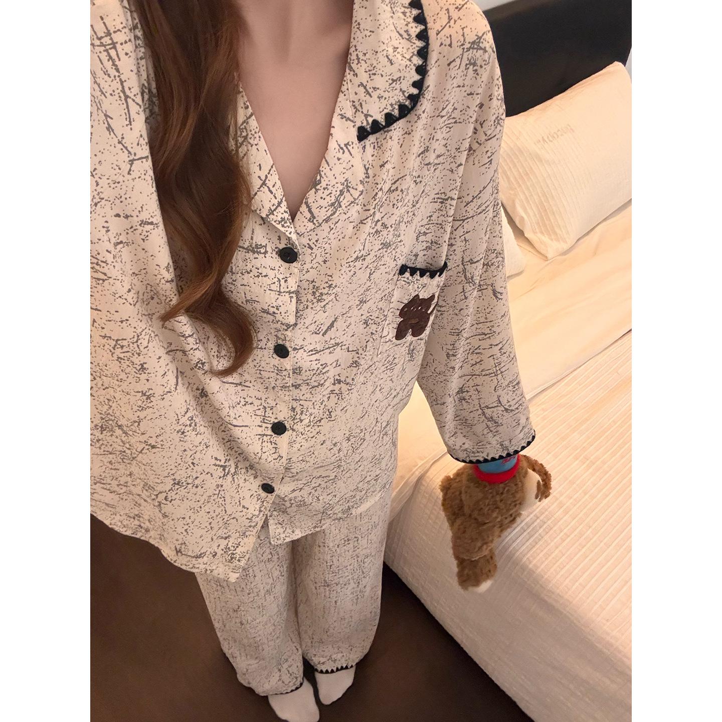 Women s Winter Cloud Cotton Pajama Set, Loose Fit, Plus Size, Irregular Homewear, Outdoor-Friendly Cardigan with Lapel Size 4