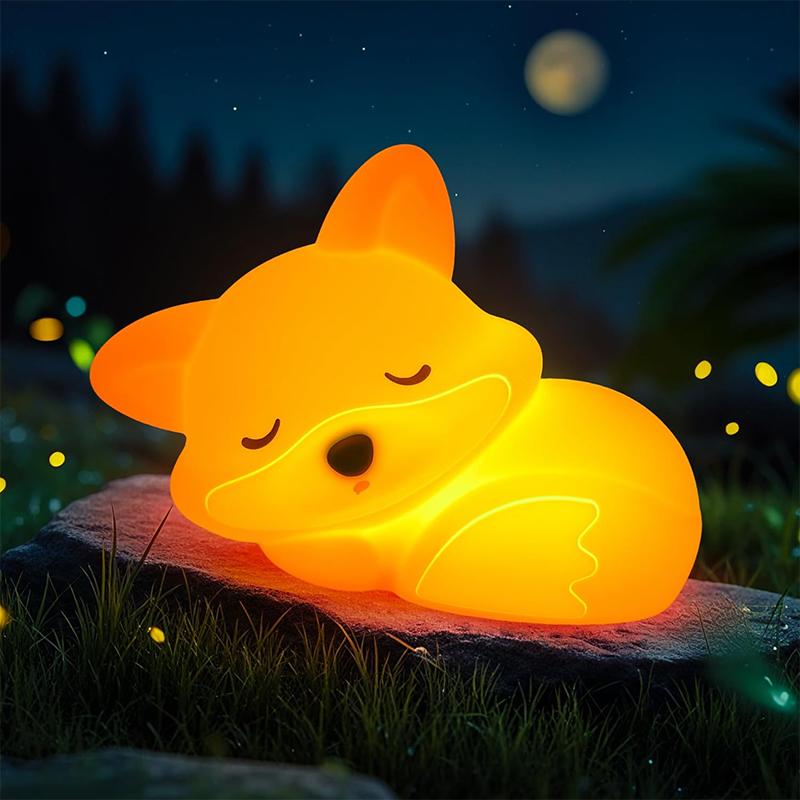 1Pc Fox Night Light, Squishy Silicone Lamp Novelty Gifts, Rechargeable Dimmable Timer Bedside Touch Nightlight for Breastfeeding