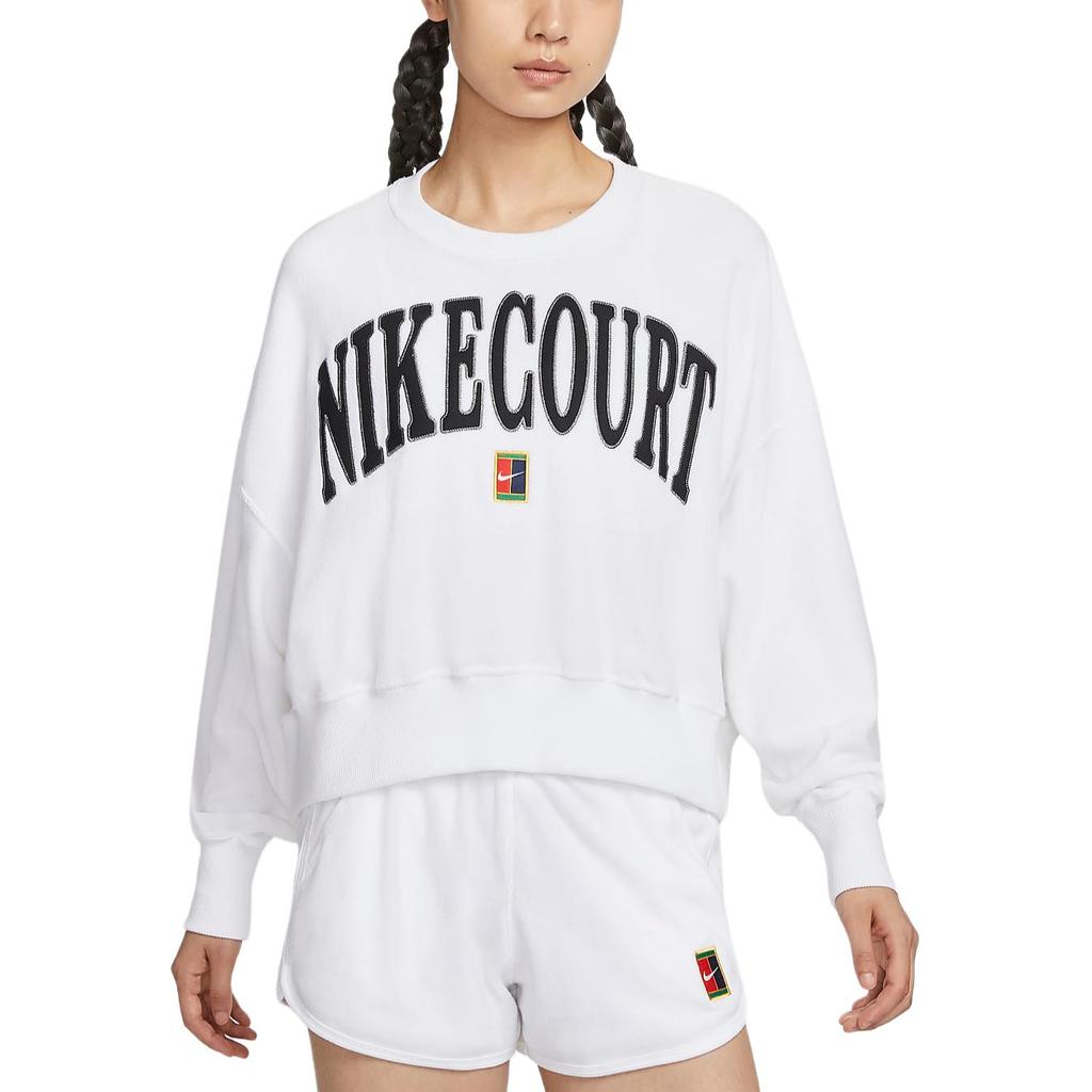 Nike Court Heritage Loose Casual Comfortable Long Sleeve American Sweatshirt Women Sweatshirt White Light-Gray Black FQ2243-100