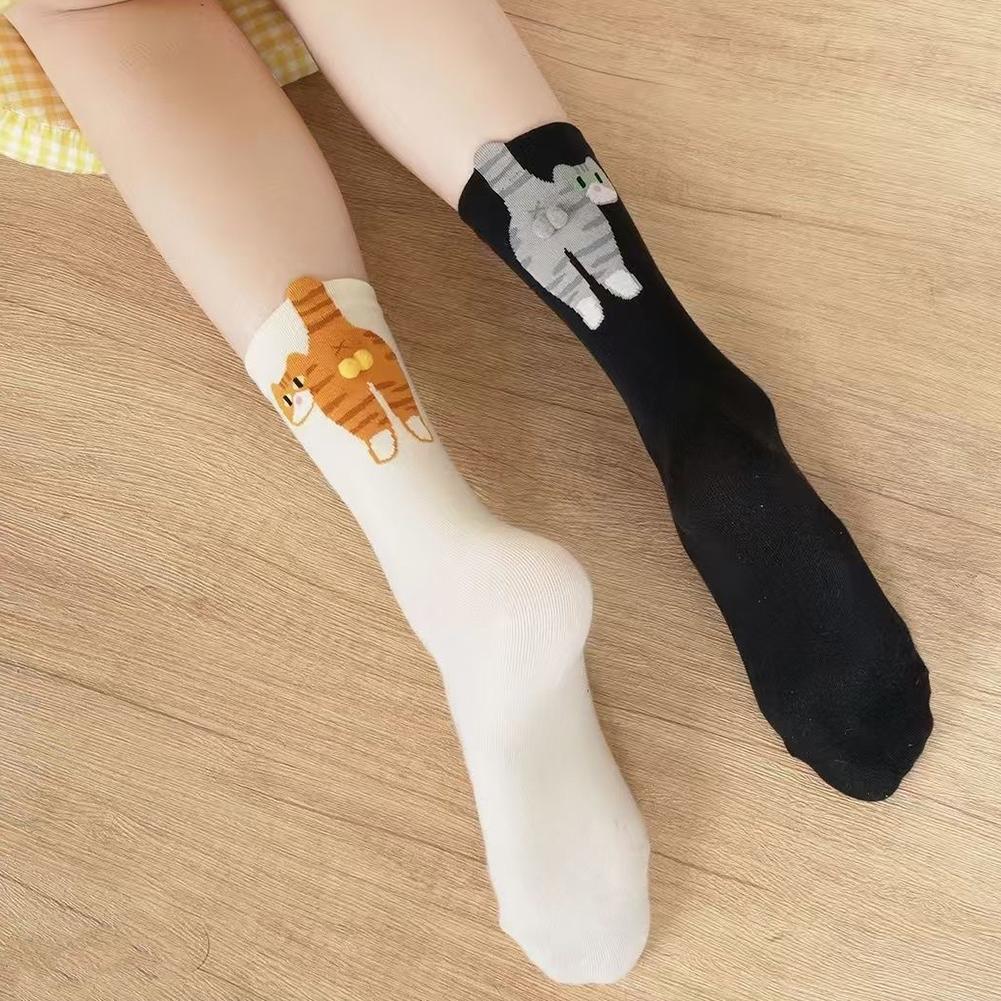 1-6Pair Cartoon Cute Cat Balls Cotton Socks Kawaii Lolita Knitting Socks Women Girls Middle Tube Sleep Sock Cat Print Floor Sock