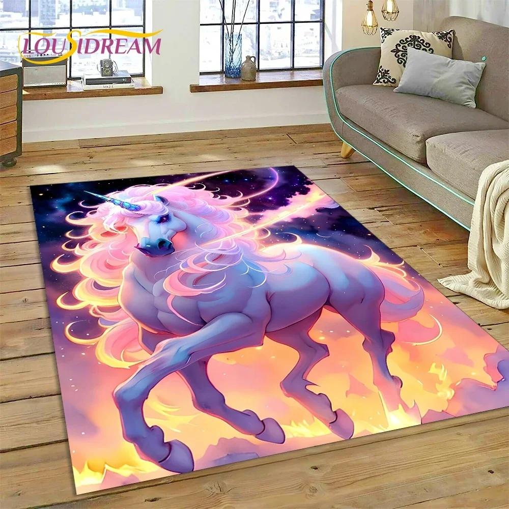 3D Cute Dream Unicorn Cartoon Girl Carpet Rug for Bedroom Living Room Home Sofa Decoration,Children Game Large Decor Floor Mat