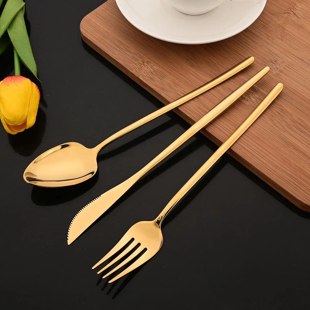 30Pcs/Set Stainless Steel Dinner Mirror Gold Dinnerware Set Knife Dessert Fork Spoon Cutlery Set Kitchen Flatware Silverware Set