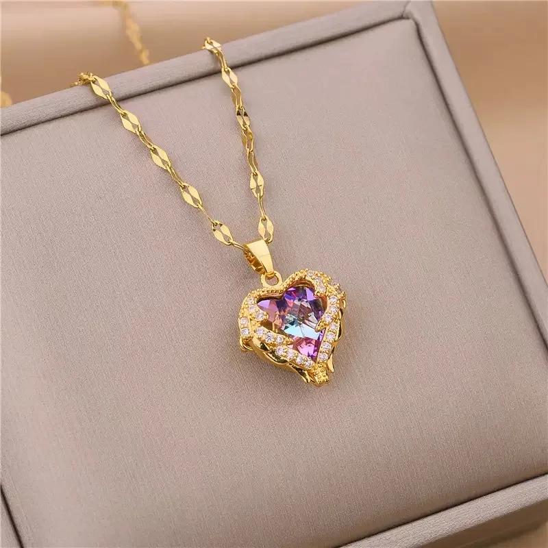 Moderna y Lujosa Cadena para Clavícula de Acero Inoxidable, Personalizable y Versátil, con Colgante de Ostra y Perla en Forma de Corazón de Melocotón