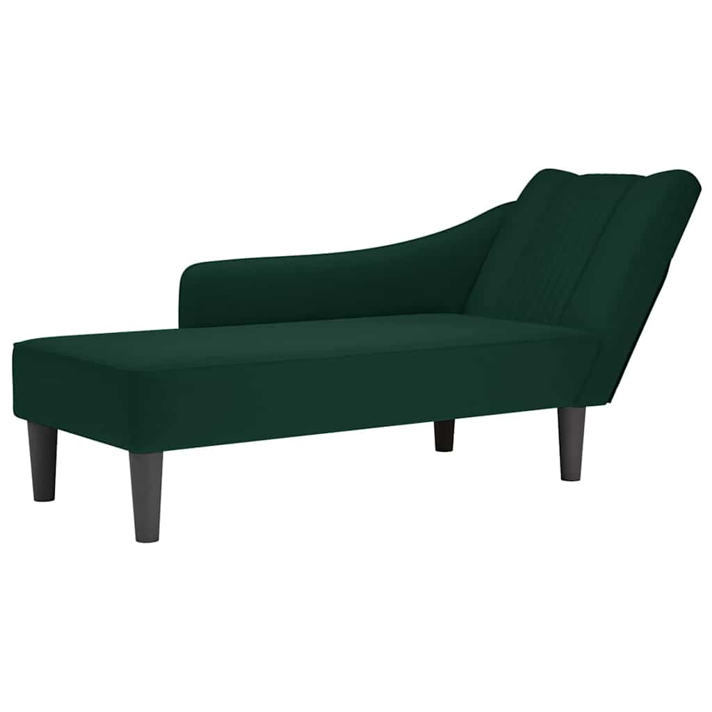 Chaise Longue with Right Armrest Dark Green Velvet