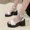 Fashion Shoes for Women New Brand Ankle-wrap Women's Sandals Platform Dress Heeled Sandal Rivet High Chunky Heel Buckle Strap High Heels