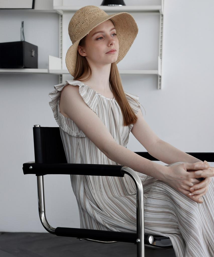 Waiowai Striped Frill Pleated Dress_Beige